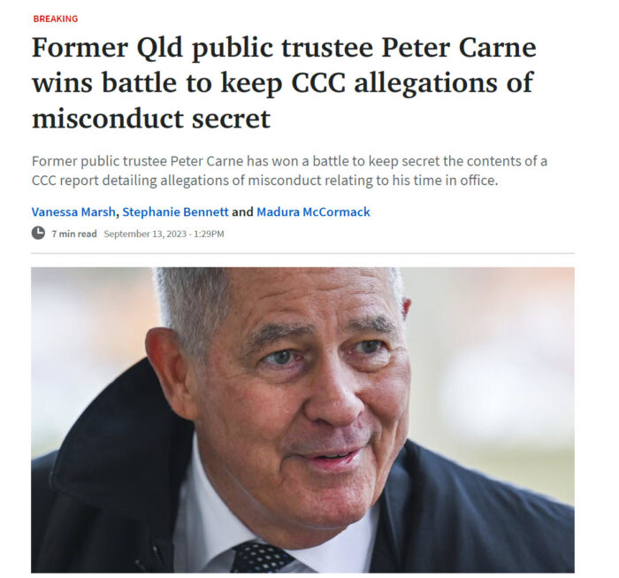2023-9-Former QLD public trustee Peter Carne wins battle to keep CCC allegations of misconduct secret